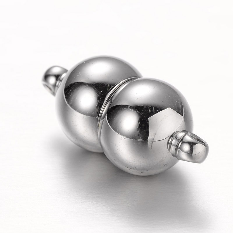 PandaHall Smooth Surface 304 Stainless Steel Magnetic Clasps, Stainless Steel Color, 18x8mm, Hole: 1mm Stainless Steel Round