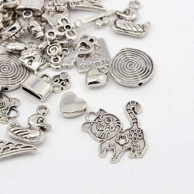 PandaHall Zinc Alloy Economy Mixed Charm Pendants, Beads or Links, Antique Silver, Lead Free, Mixed Shape and Size, 3~100x3~60x1~15mm, Hole...
