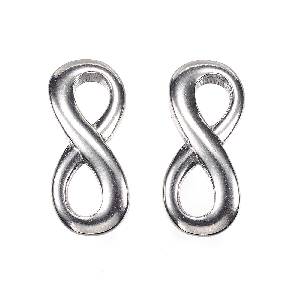 PandaHall 304 Stainless Steel Links, Infinity, Stainless Steel Color, 27x11.5x3mm, Hole: 7x5mm Stainless Steel Infinity