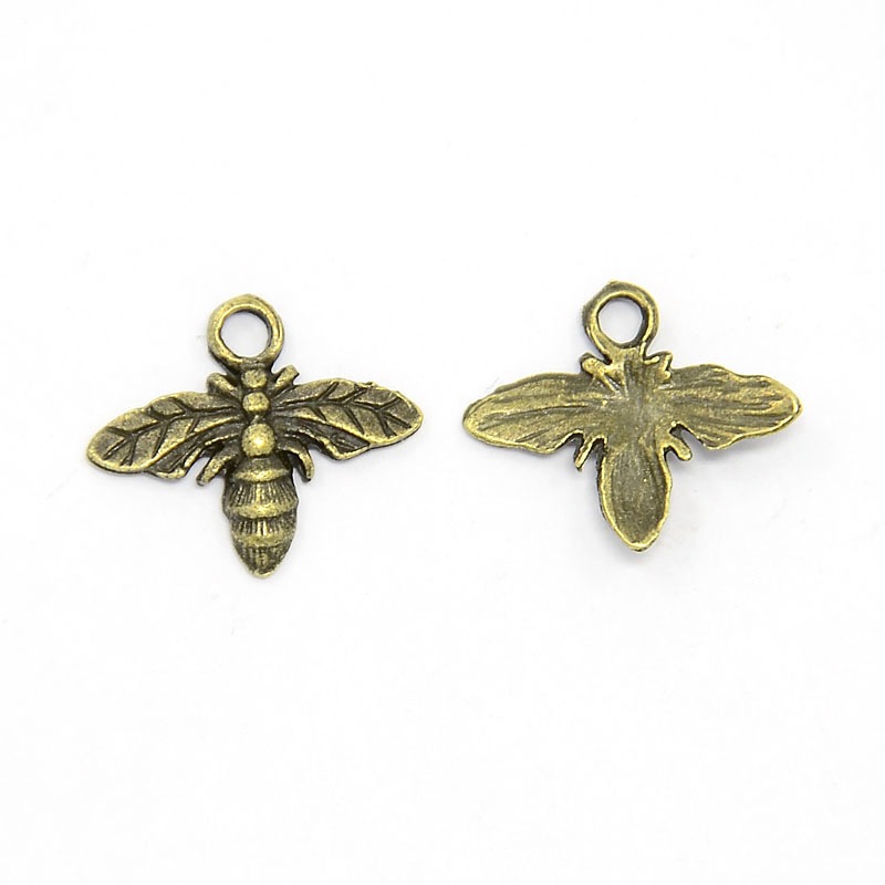 PandaHall Alloy Pendants, Nickel Free, Bees, Antique Bronze Color, Size: about 15mm long, 12mm wide, 2mm thick, hole: 2mm Alloy Bees