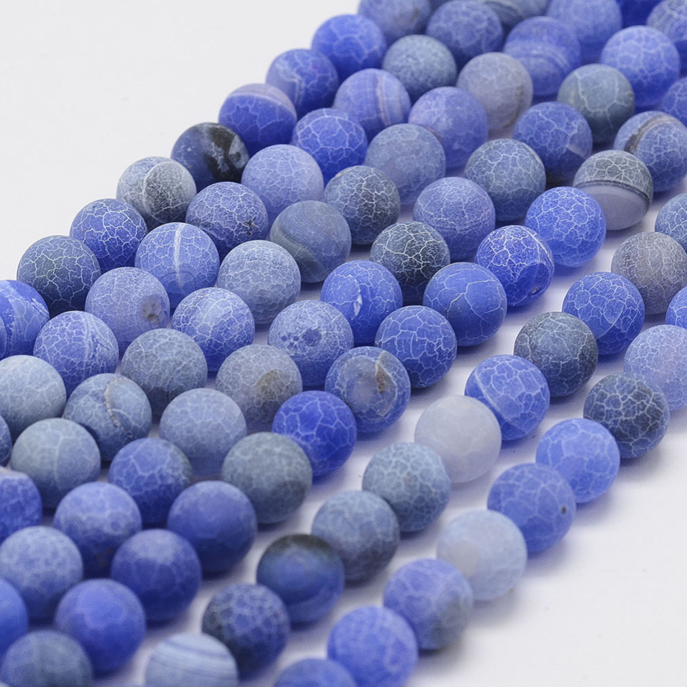 PandaHall Frosted Natural Agate Beads Strands, Round, Dyed & Heated, RoyalBlue, 8mm, Hole: 1mm; about 48pcs/strand, 15.1" Natural Agate...