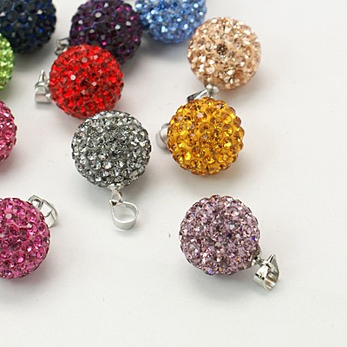 PandaHall Mixed Color Bling Round Polymer Clay Grade A Rhinestone Pendants, with Brass Findings, Platinum Metal Color, 14mm, hole: 5x3mm....