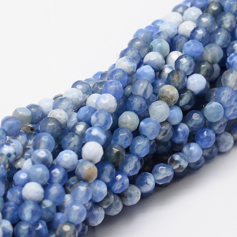 PandaHall Faceted Natural Agate Round Beads Strands, Dyed, CornflowerBlue, 4mm, Hole: 1mm; about 92pcs/strand, 15.3" Natural Agate Round...