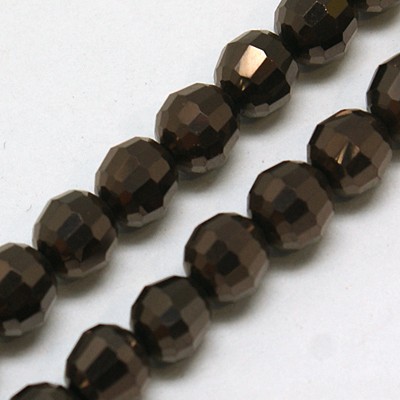 PandaHall Electroplate Glass Beads Strands, Full Plated, Faceted, Round, Coffee, 6mm; Hole: 1mm, about 100pcs/strand, 21" Round Brown