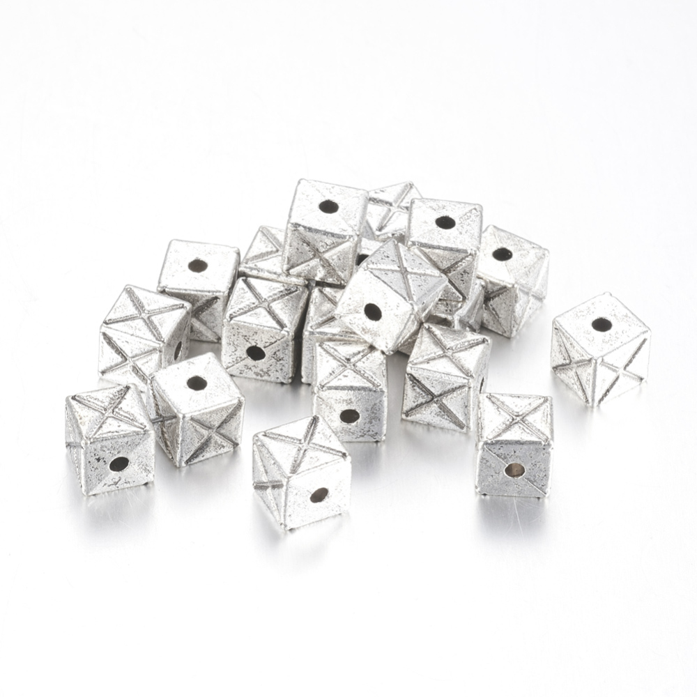 PandaHall Tibetan Silver Beads, Lead Free & Cadmium Free, Cube, Antique Silver, about 7mm wide, 7mm long, 7mm thick, hole: 1mm Alloy Cube