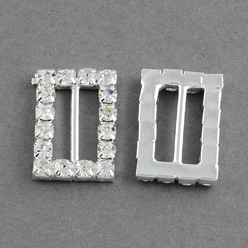 PandaHall Shining Rectangle Wedding Invitation Ribbon Buckles, Silver Tone Brass Grade A Crystal Rhinestone Garment Dress Slide Buckles...