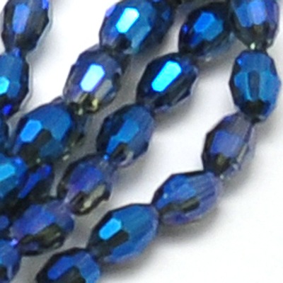 PandaHall Electroplate Glass Beads Strands, Full Rainbow Plated, Faceted, Oval, Blue, 6x4mm, Hole: 1mm; about 72pcs/strand, 16" Oval Blue