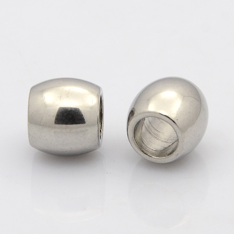 PandaHall Barrel 304 Stainless Steel European Beads, Large Hole Beads, Stainless Steel Color, 10x10mm, Hole: 5mm Stainless Steel Barrel