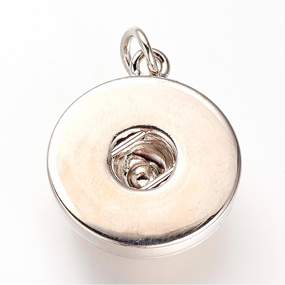 PandaHall Alloy Snap Pendant Making, with Platinum Tone Brass Snap Buttons, Flat Round, Platinum, 23x19x5.5mm, Hole: 5mm Alloy Flat Round