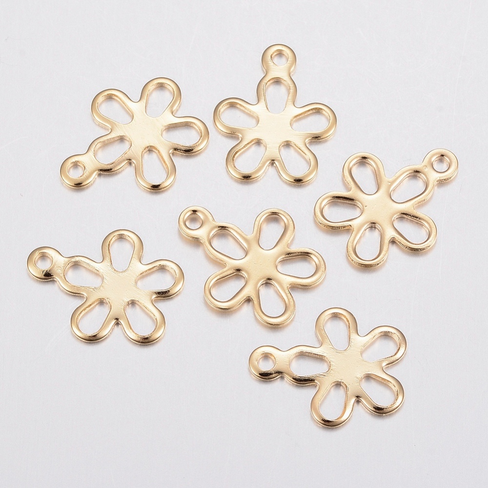 PandaHall 304 Stainless Steel Charms, Flower, Golden, 14x11x0.8mm, Hole: 1.2mm Stainless Steel Flower