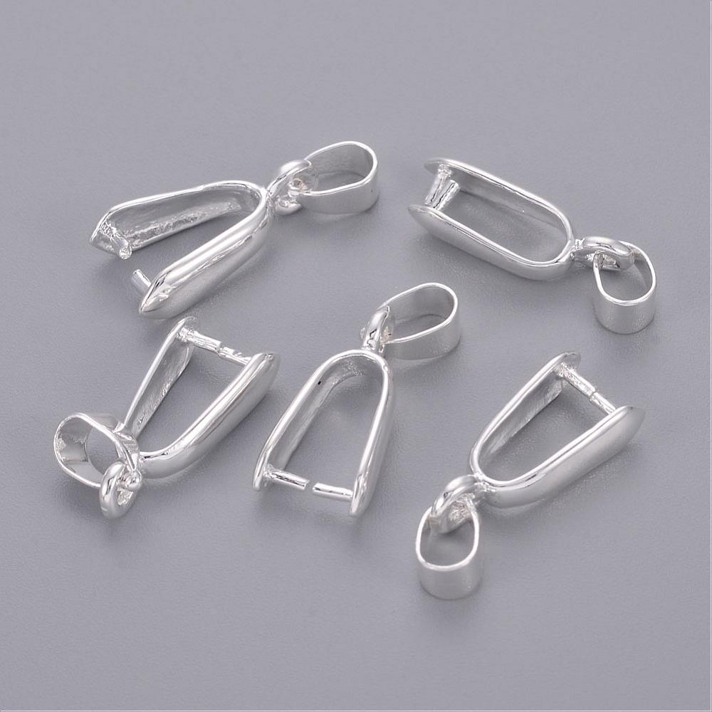 PandaHall Silver Tone Brass Ice Pick Pinch Bails, 25x9mm, Inner: 6x11mm, Hole: 4mm Brass