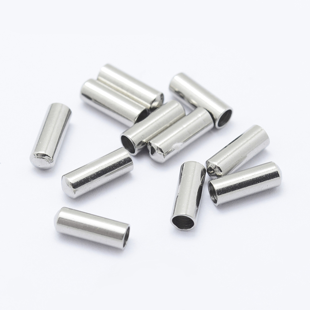 PandaHall 304 Stainless Steel Cord Ends, Column, Stainless Steel Color, 7x2.5mm, Inner Diameter: 2mm Stainless Steel