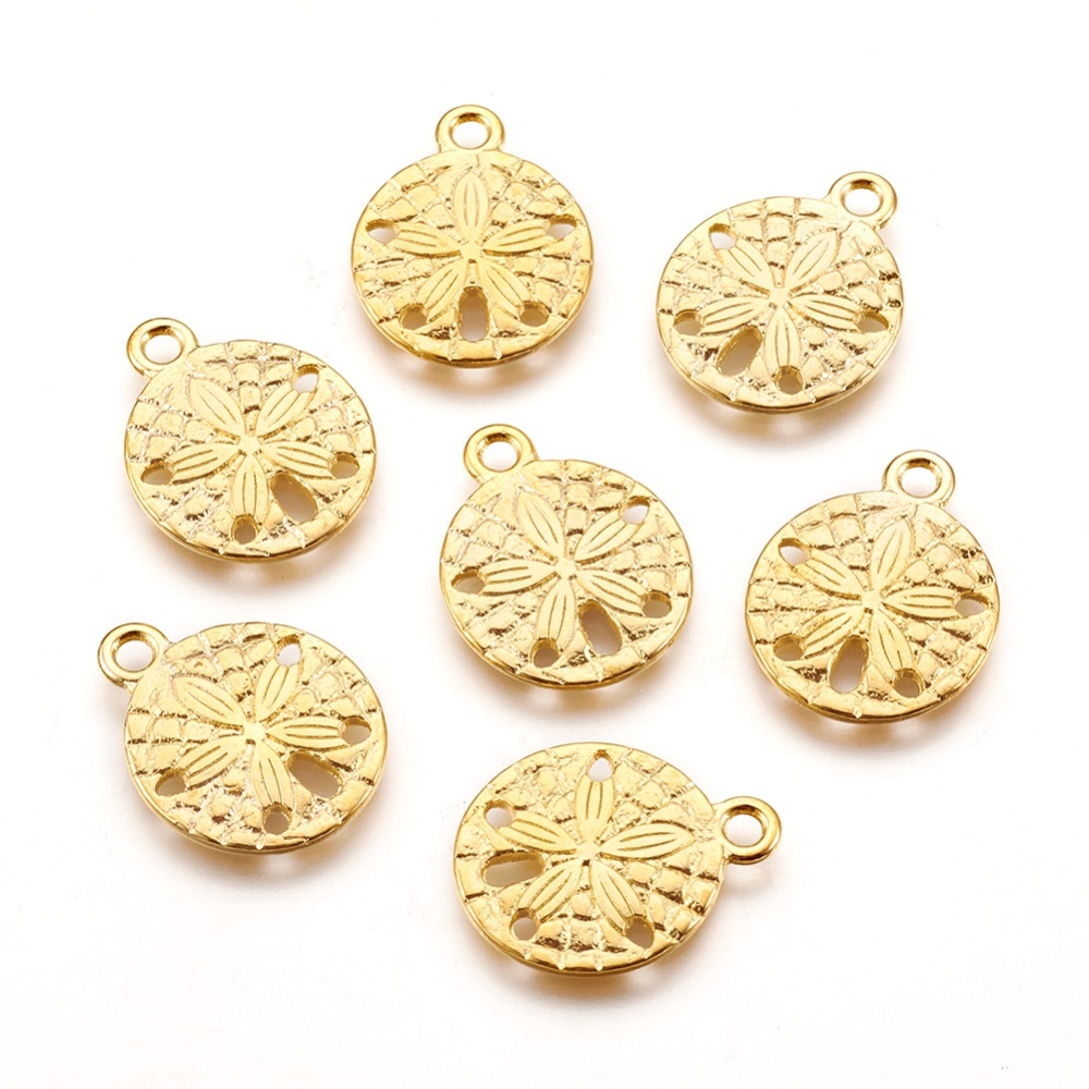 PandaHall Tibetan Style Pendants, Sand Dollar, Cadmium Free & Lead Free, Golden, 19x15x2mm, Hole: 2mm Alloy Flat Round