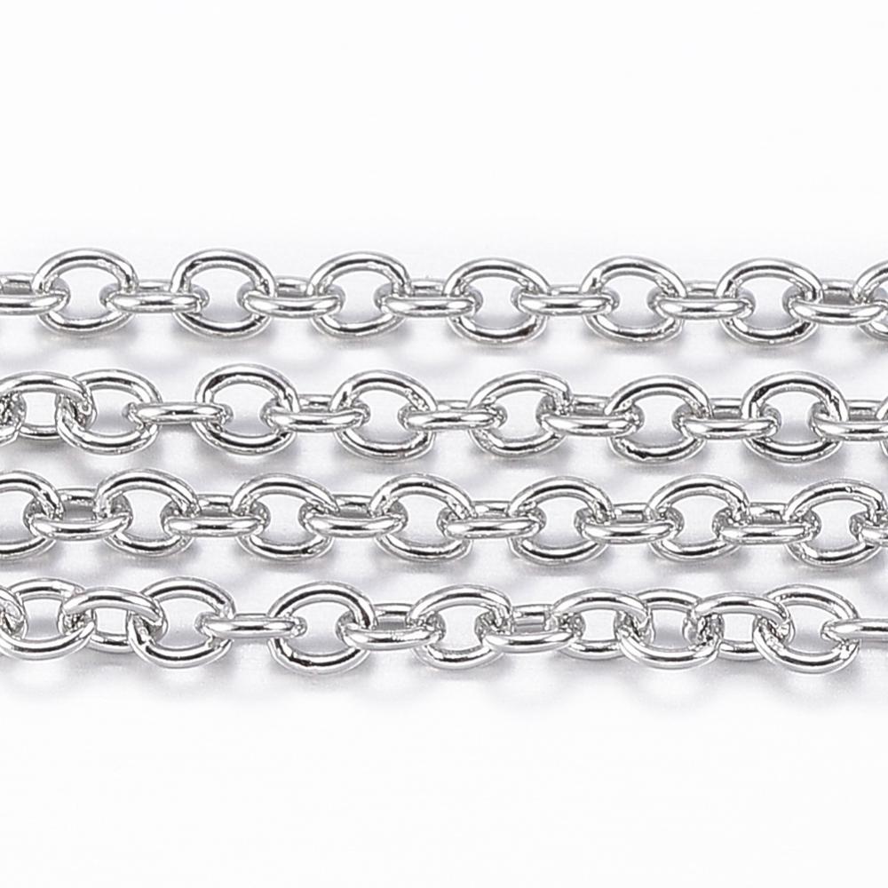 PandaHall 304 Stainless Steel Cable Chains, with Spool, Stainless Steel Color, 2x1.5x0.4mm; about 10m/roll Stainless Steel