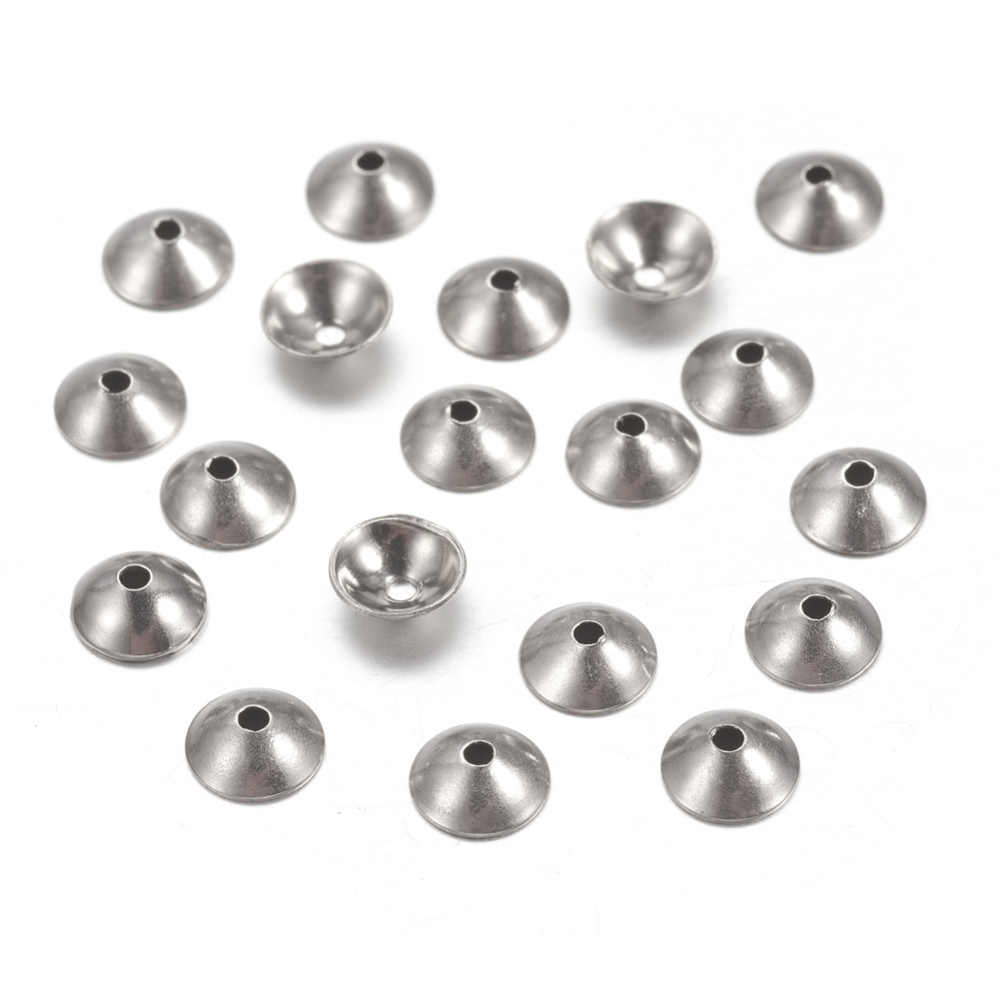 PandaHall 304 Stainless Steel Bead Caps, Apetalous, Half Round, 4x1mm, Hole: 0.5mm; 5000pcs/bag Stainless Steel