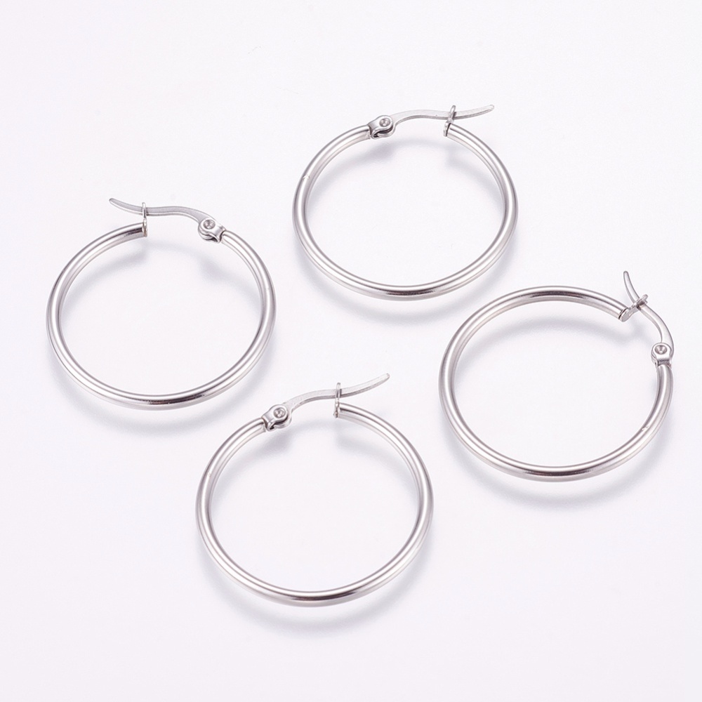 PandaHall 304 Stainless Steel Hoop Earrings, Stainless Steel Color, 33x29x2mm; Pin: 1mm Stainless Steel