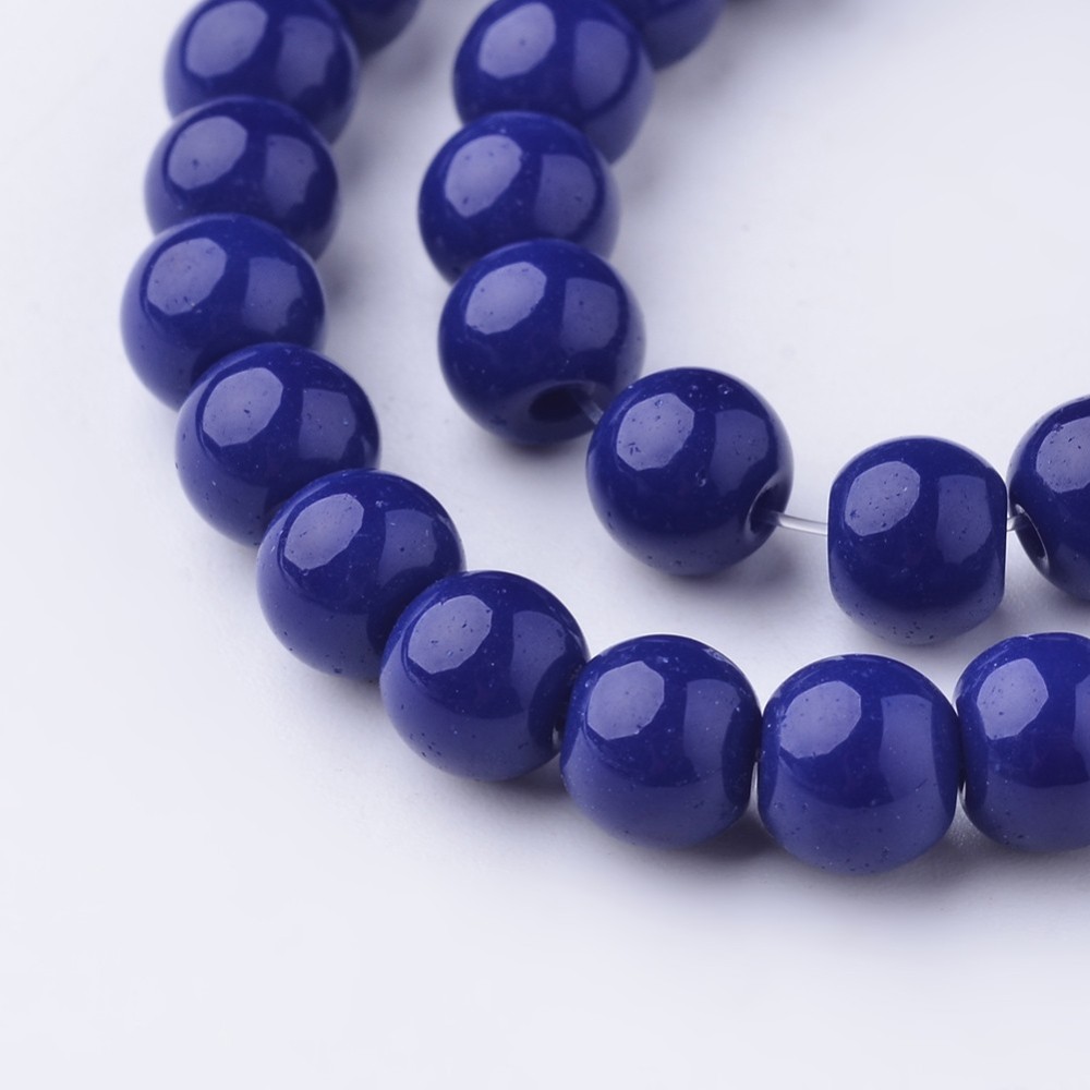 PandaHall Glass Beads Strands, Round, Dyed, DarkBlue, 6mm, Hole: 1mm; about 52pcs/strand, 11.4" Glass Round Blue