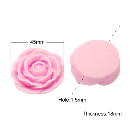 PandaHall Resin Flower Rose Beads, PearlPink, 45x18mm, Hole: 1.5mm Resin Flower Pink