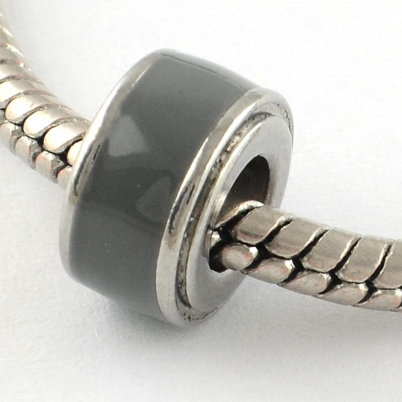 PandaHall Donut 316 Stainless Steel Enamel European Beads, Large Hole Beads, Gray, 10x6mm, Hole: 5mm Stainless Steel+Enamel Donut Gray