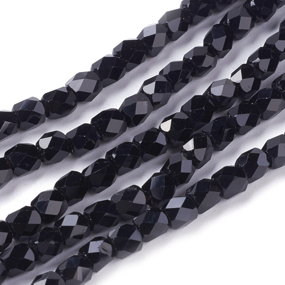 PandaHall Electroplate Glass Beads Strands, Half Plated, Faceted, Cube, Black, 4x4x4mm, Hole: 1mm, about 100pcs/strand, 15.7" Cube Black