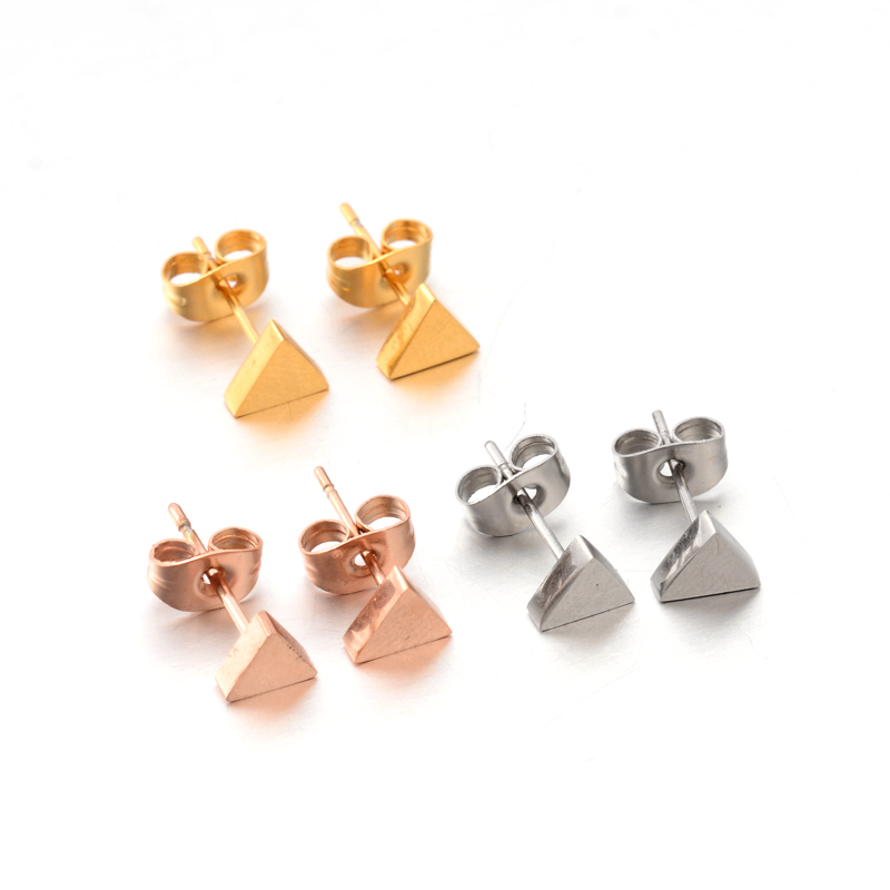 PandaHall 304 Stainless Steel Ear Studs, Triangle, Mixed Color, 6x6mm, Pin: 0.8mm Stainless Steel
