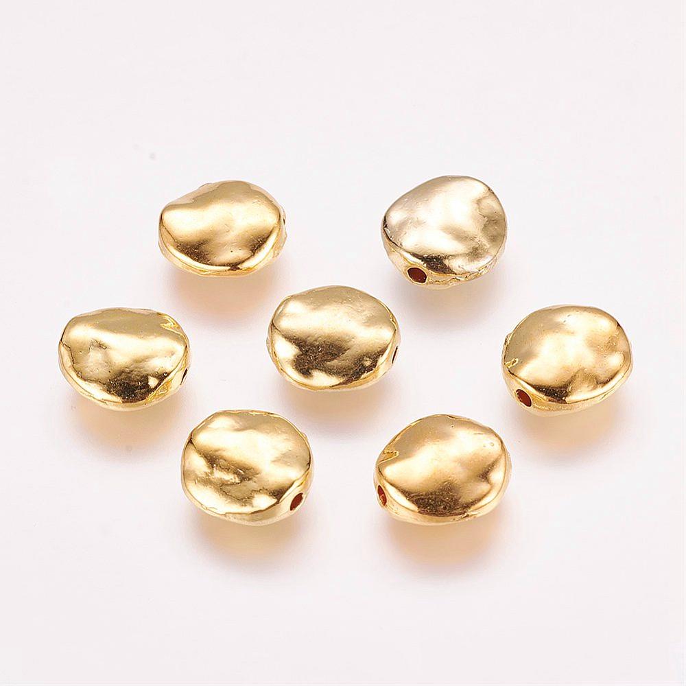 PandaHall Tibetan Silver Flat Round Beads, Cadmium Free & Nickel Free & Lead Free, Wavy Flat Round, Golden, 12x12x4mm, Hole: 1mm Alloy Flat...