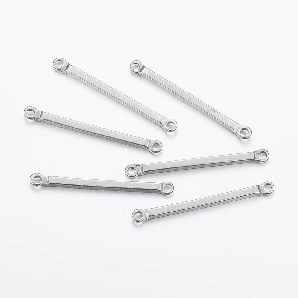 PandaHall 304 Stainless Steel Bar Links, Rectangle, Stainless Steel Color, 26x2.5x1.5mm, Hole: 1.5mm Stainless Steel Rectangle