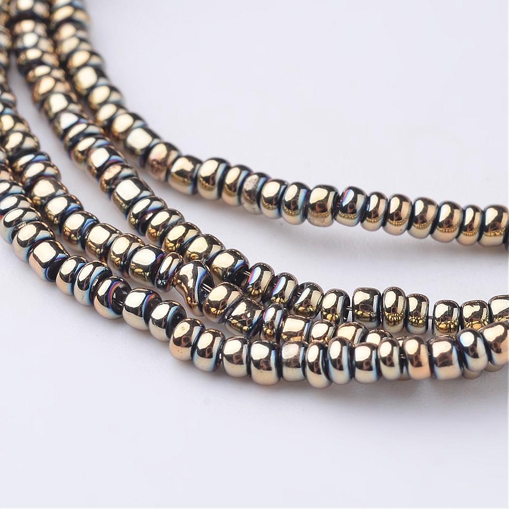 PandaHall Electroplate Glass Bead Strands, Rondelle, Golden Plated, 2x1mm, Hole: 0.5mm; about 480pcs/strand, 18.8" Glass Rondelle Yellow