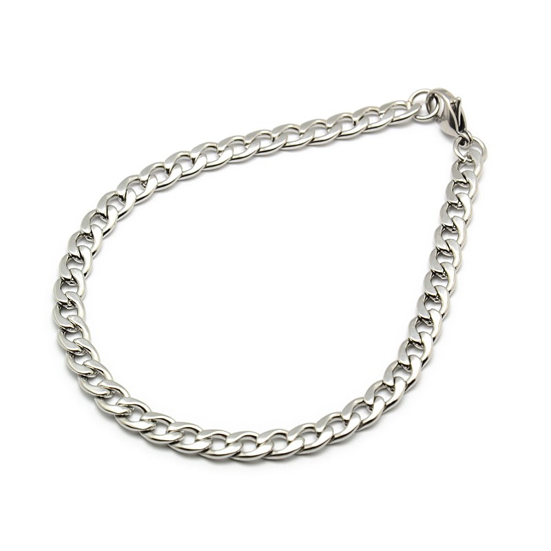 PandaHall 304 Stainless Steel Curb Chain/Twisted Chain Bracelet Makings, with Lobster Claw Clasps, Stainless Steel Color, 8-1/4"(210mm);...