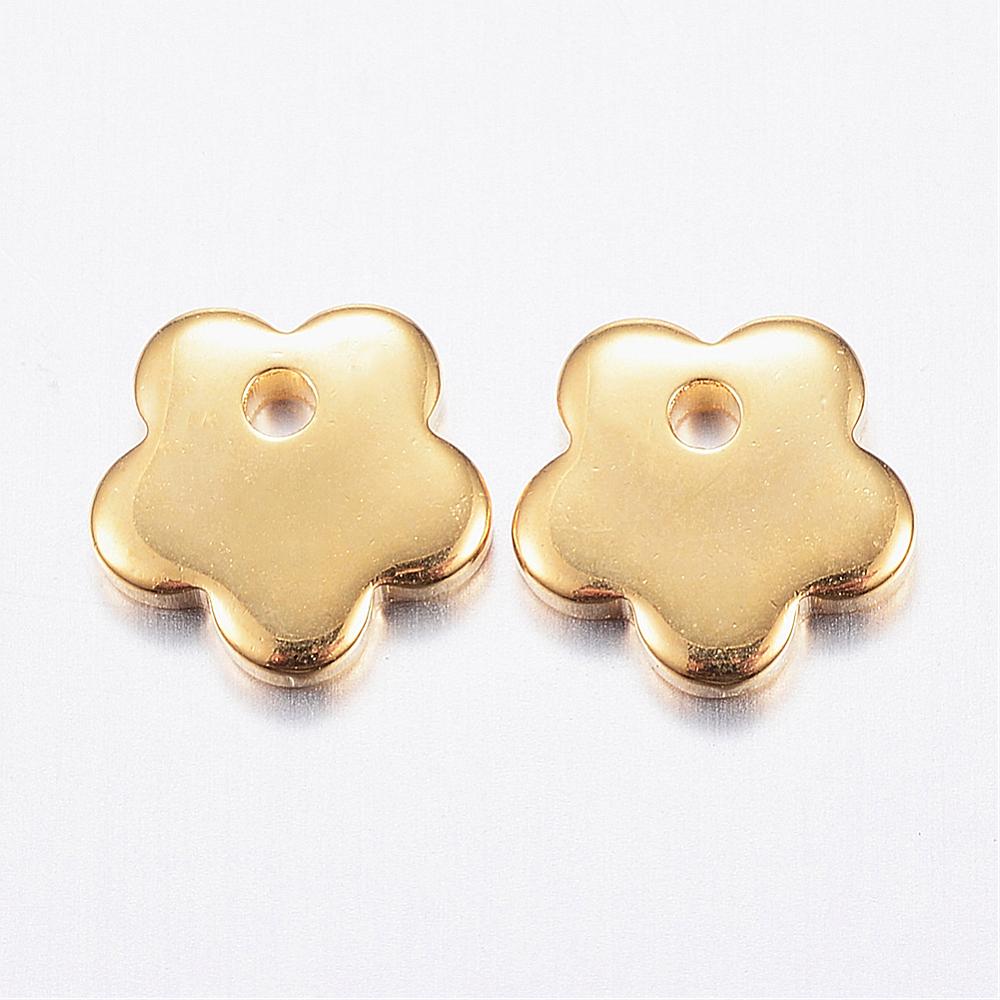 PandaHall 304 Stainless Steel Charms, Flower, Golden, 7x7x1.2mm, Hole: 1mm Stainless Steel Flower