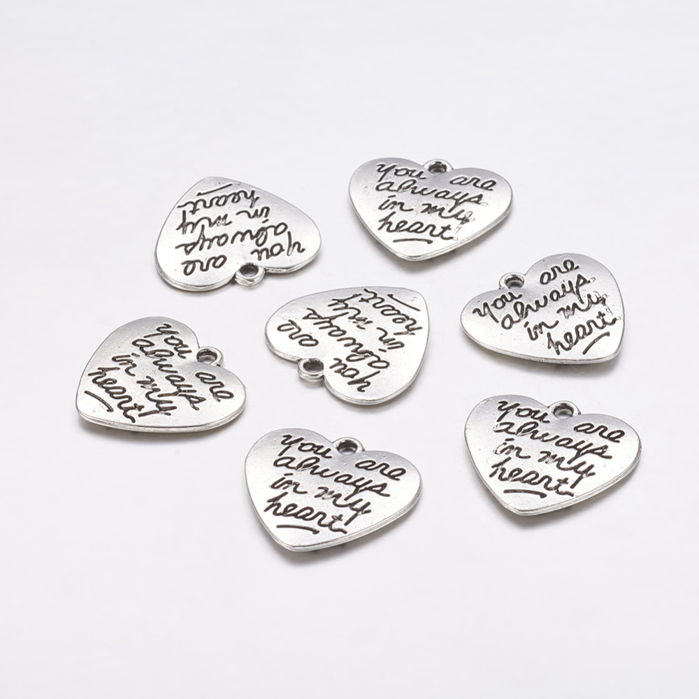PandaHall Tibetan Style Alloy Pendants for Valentine's Day, Heart with Word, Lead Free & Cadmium Free, Antique Silver, 20x21x2mm, Hole...