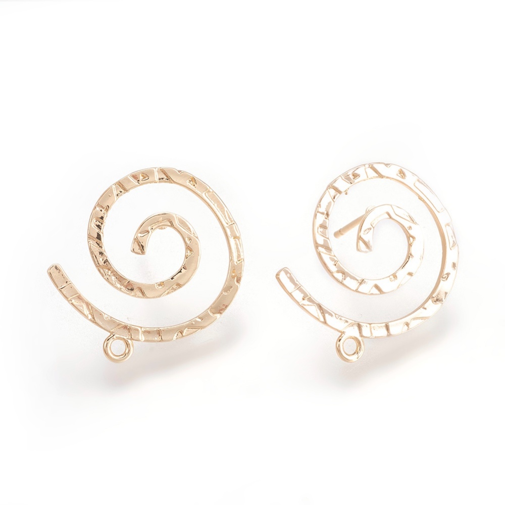 PandaHall Brass Stud Earring Findings, Spiral/Vortex, Nickel Free, Real Gold Plated, 23x23x1.5mm, Hole: 1.6mm; Pin: 0.7mm Brass