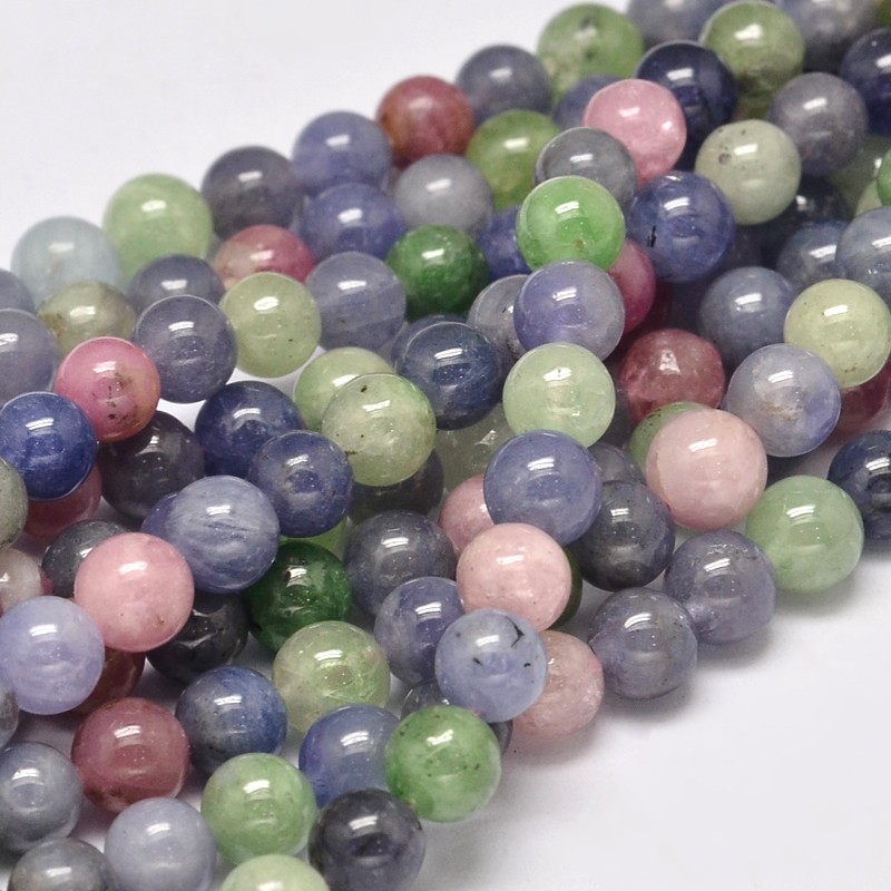 PandaHall Nutaral Tanzanite Stone & Tourmaline Beads, Round, 6mm, Hole: 1mm; about 98pcs/strand, 15.5" Mixed Stone Round