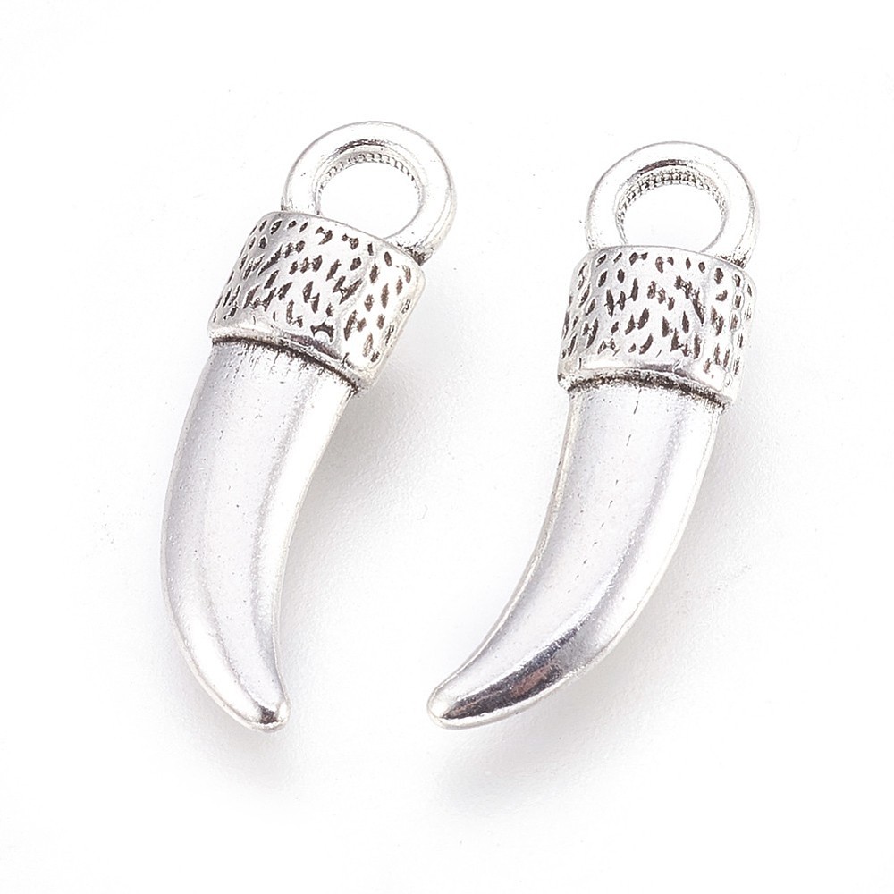 PandaHall Tibetan Style Italian Horn Pendants, Lead Free & Cadmium Free & Nickel Free, Antique Silver, about 20mm long, 6mm wide, 4mm thick...