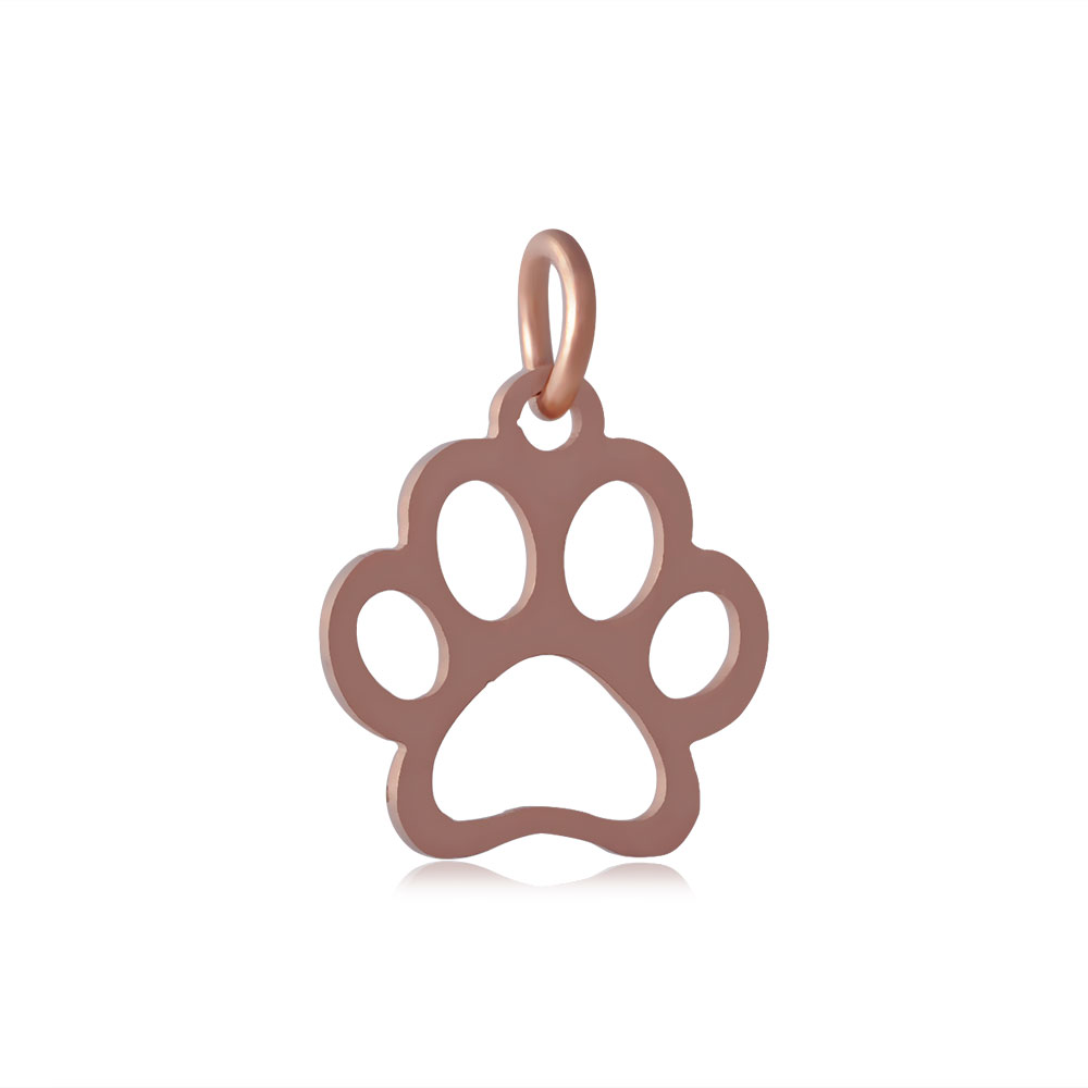 PandaHall 304 Stainless Steel Pendants, Dog Paw Prints, Rose Gold, 13x12x1mm, Hole: 4mm Stainless Steel Dog