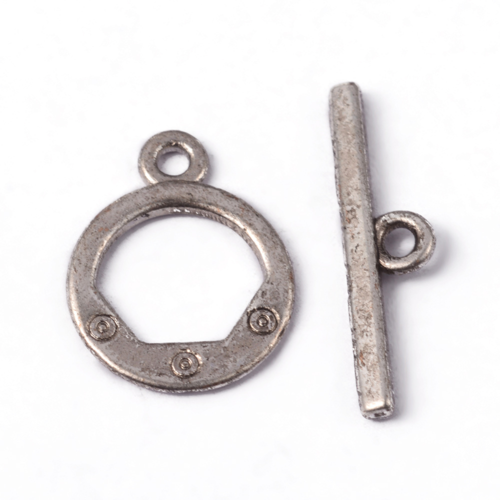 PandaHall Antique Silver Tibetan Style Round Toggle Clasps, Lead Free & Cadmium Free & Nickel Free, Ring, Ring: about 13.5mm wide, 17.5mm...