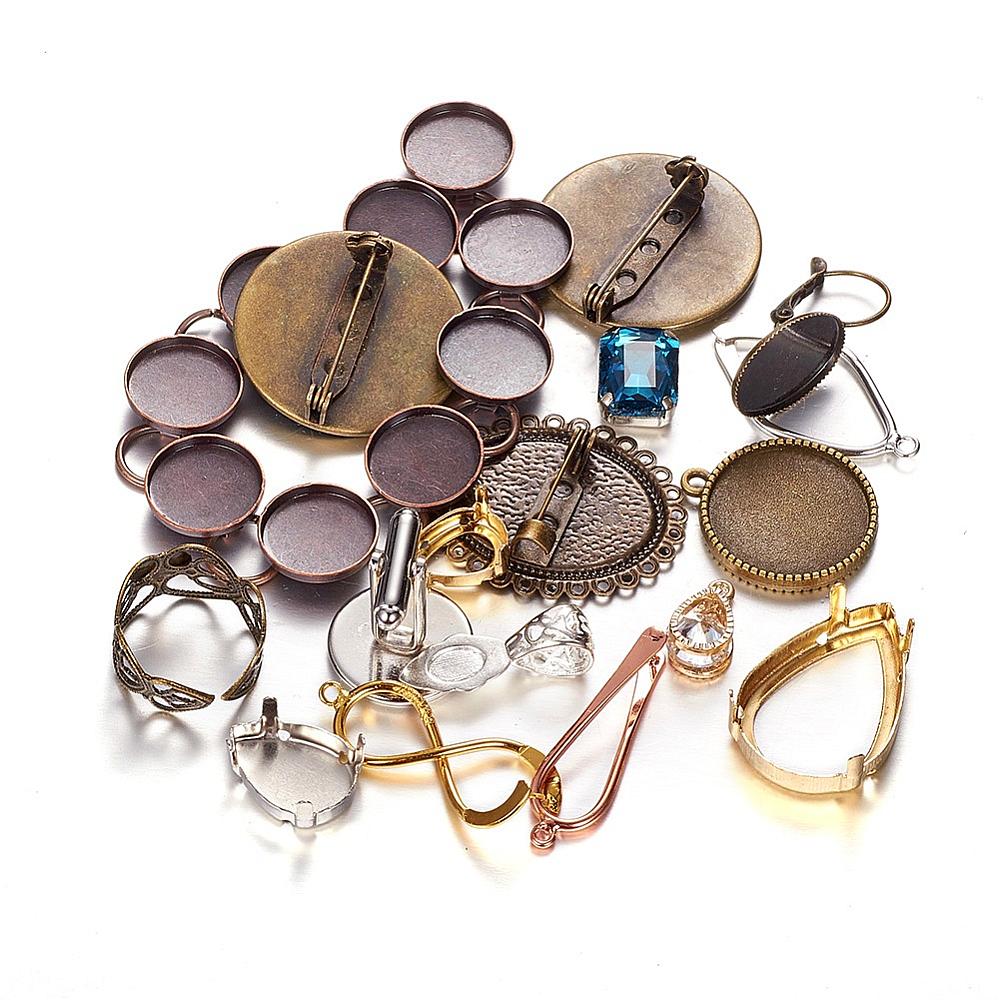 PandaHall Brass Findings, Mixed Shaped, Mixed Color, 10~170x6.5~65x2~5mm Brass Multicolor