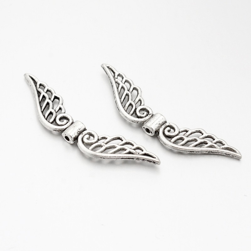 PandaHall Tibetan Style Alloy Beads, Wings, Antique Silver, 12x52x4mm, Hole: 2mm; about 335pcs/kg Alloy Wing