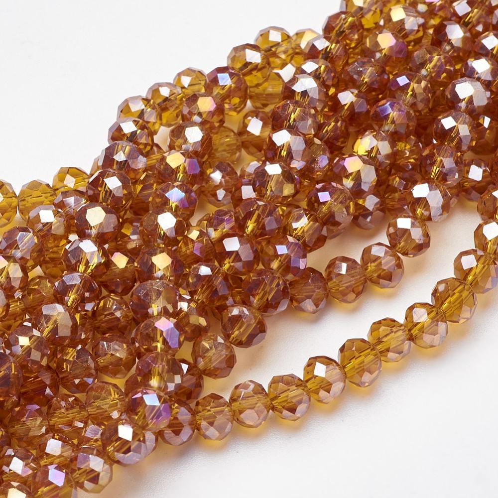 PandaHall Electroplate Glass Beads Strands, AB Color Plated, Faceted, Rondelle, Goldenrod, 6x4mm, Hole: 1mm; about 95pcs/strand, 16" Glass...