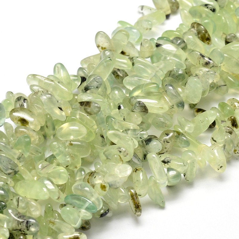 PandaHall Natural Prehnite Chip Beads Strands, 8~30x5~12mm, Hole: 1mm; about 15.3"~15.7" Prehnite Chip
