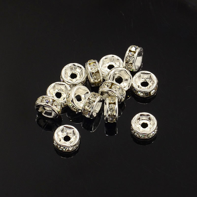 PandaHall Brass Rhinestone Spacer Beads, Grade A, Crystal, Straight Flange, Rondelle, Silver Metal Color, 5x2.5mm, Hole: 1mm...