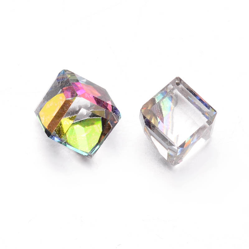 PandaHall Faceted Cube Glass Cabochons, Colorful, 6x6x6mm Glass Cube