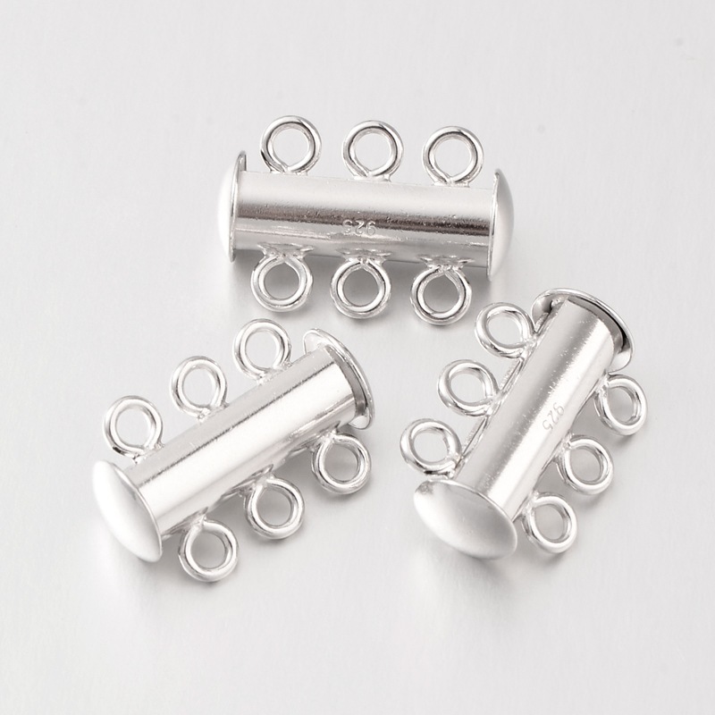 PandaHall 6-Hole Sterling Silver Slide Lock Clasps, 3-Strands, Platinum, 16.6x6.4mm, Hole: 1.5mm Sterling Silver Others