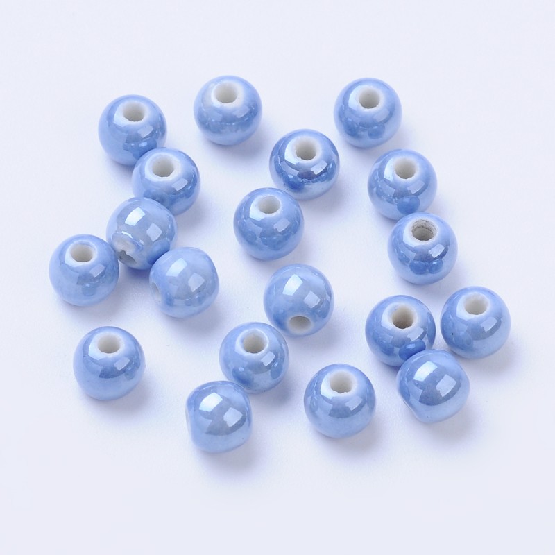 PandaHall Pearlized Handmade Porcelain Round Beads, CornflowerBlue, 6mm, Hole: 1.5mm Porcelain Round Blue