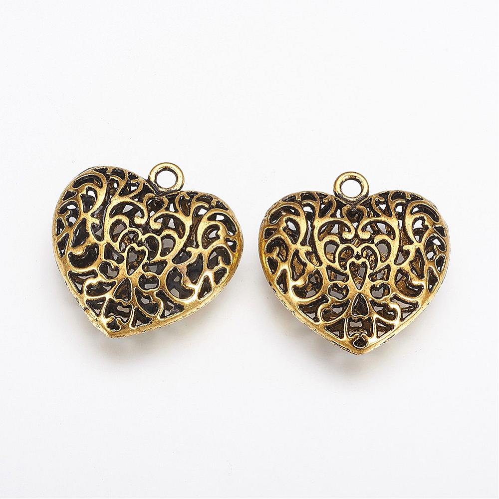 PandaHall Alloy Pendants, Lead Free and Cadmium Free, Heart, Antique Golden, about 35mm long, 34.5mm wide, 11mm thick, hole: 3.5mm Alloy...