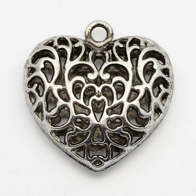PandaHall Alloy Pendants, Lead Free and Cadmium Free, Heart, Antique Silver, 35mm long, 34.5mm wide, 11mm thick, hole: 3.5mm Alloy Heart