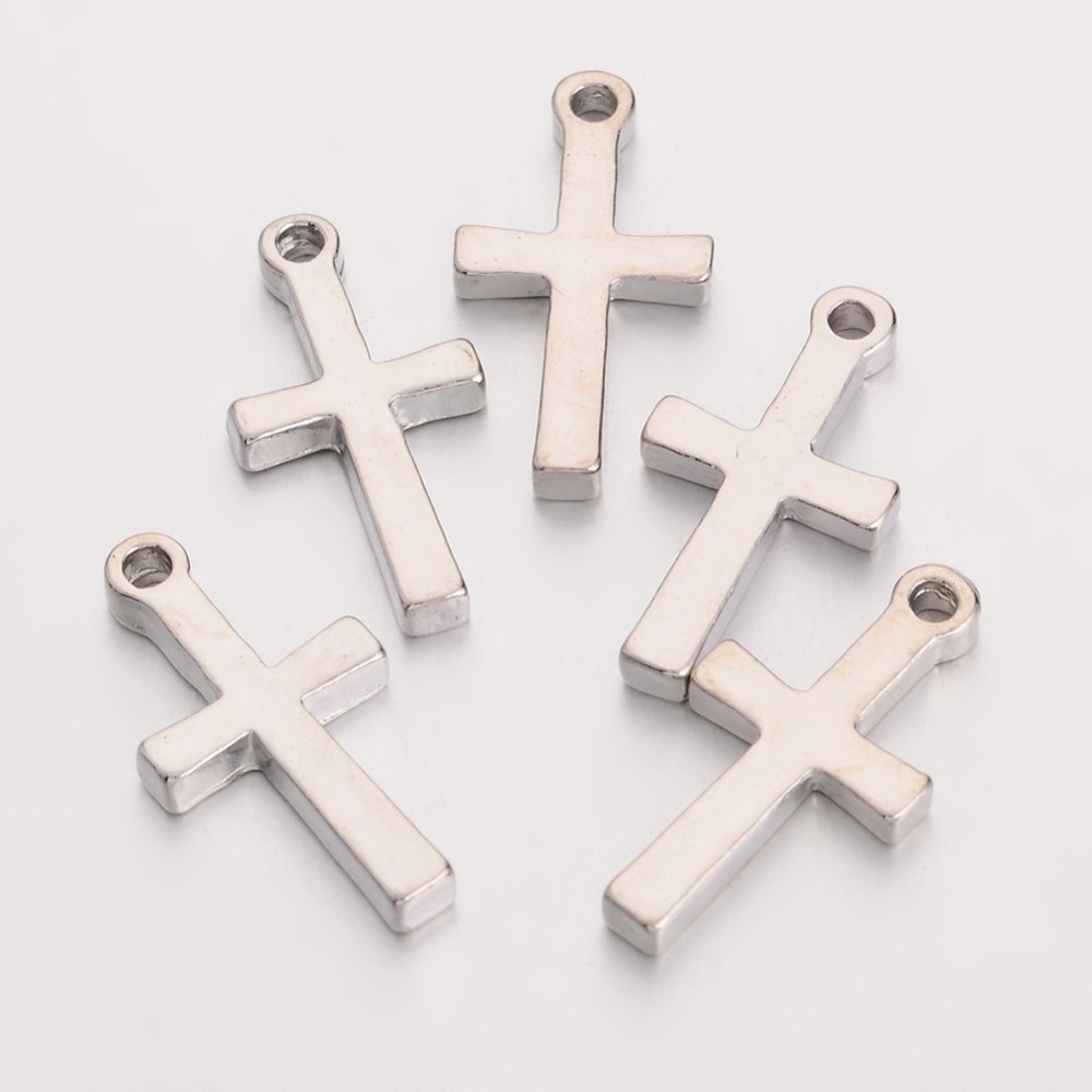 PandaHall Alloy Charms, Lead Free and Cadmium Free, Cross, Platinum Color, about 18.5mm long, 9.5mm wide, 2mm thick, hole: 1mm Alloy Cross
