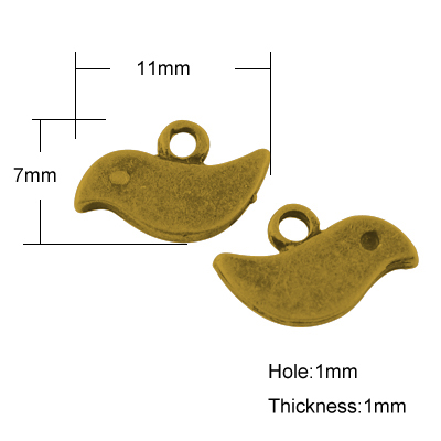 PandaHall Tibetan Style Charms, Lead Free, Bird, Antique Golden, 7x11x1mm, Hole: 1mm Alloy Bird