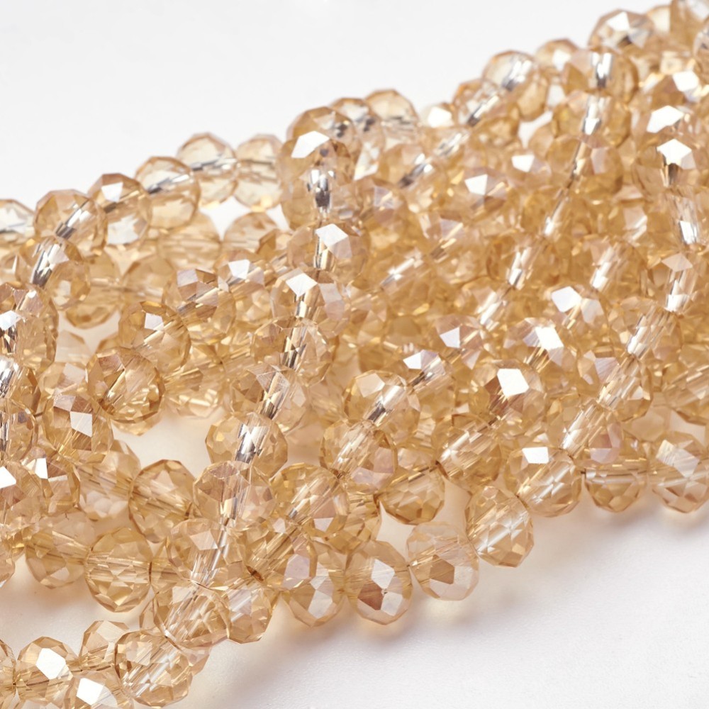 PandaHall Electroplate Glass Beads Strands, AB Color Plated, Faceted, Rondelle, WhiteSmoke, 6x4mm, Hole: 1mm; about 95pcs/strand, 16" Glass...