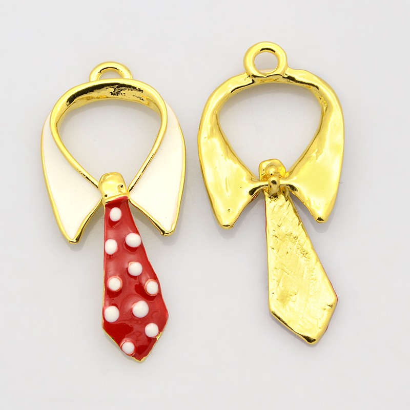 PandaHall Golden Tone Alloy Enamel Clothes Pendants, Necktie, Red, 47x22x5mm, Hole: 4mm Alloy+Enamel Clothes Red